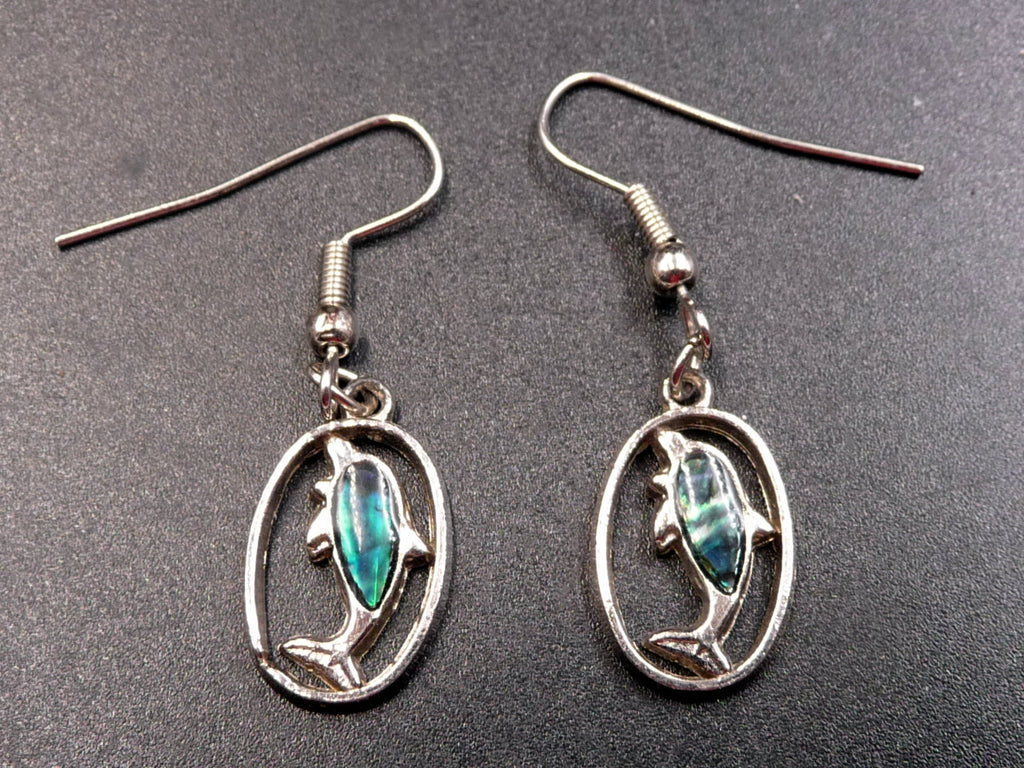 Boucles d'oreilles dauphin en nacre abalone - Crochets en argent 925