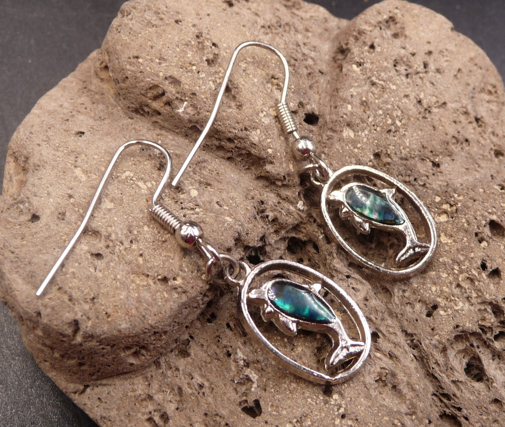 Boucles d'oreilles dauphin en nacre abalone - Crochets en argent 925