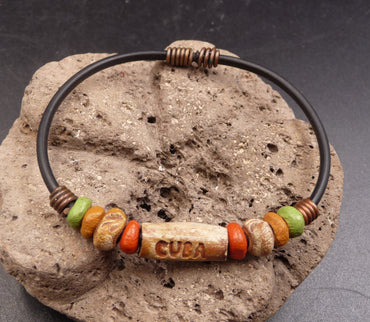 Bracelet ethnique en Bois et Os de Buffle - Artisanat de Cuba
