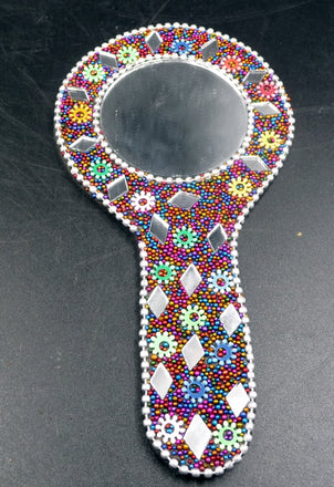 Miroir de sac oriental perles et paillettes artisanat Maroc