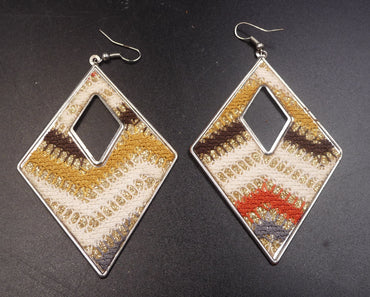 Boucles d'oreilles ethniques forme losange "Justine" crochets en argent 925