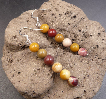 Boucles d'oreilles pendantes en Jaspe Mokaïte ou Mookaite - Crochets en argent 925