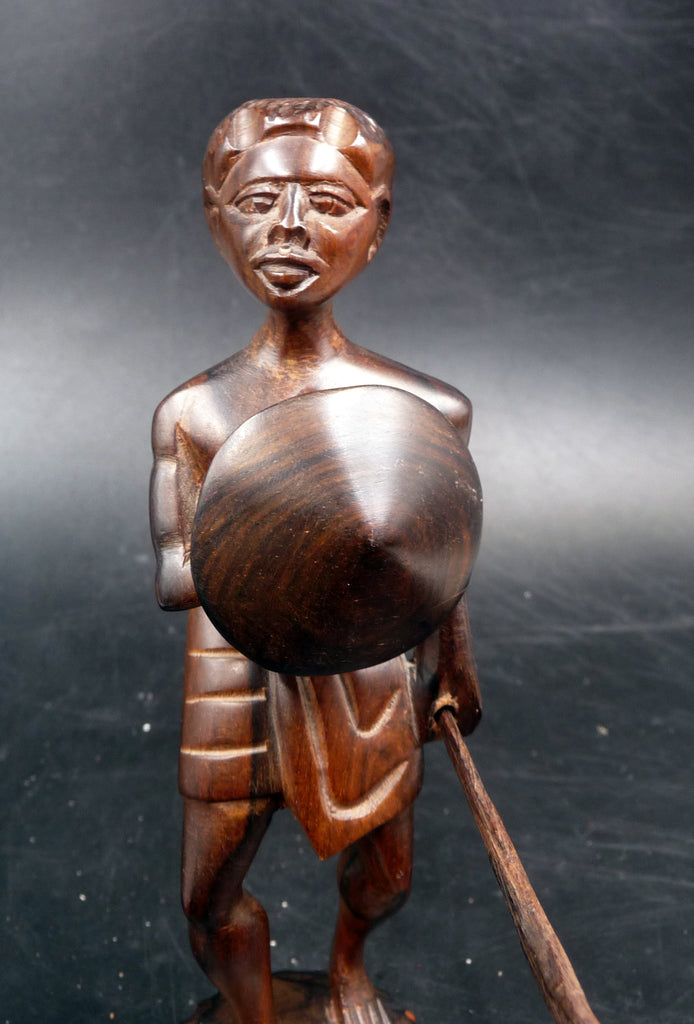 Ancienne statuette chasseur guerrier en bois sculpté Art Africain