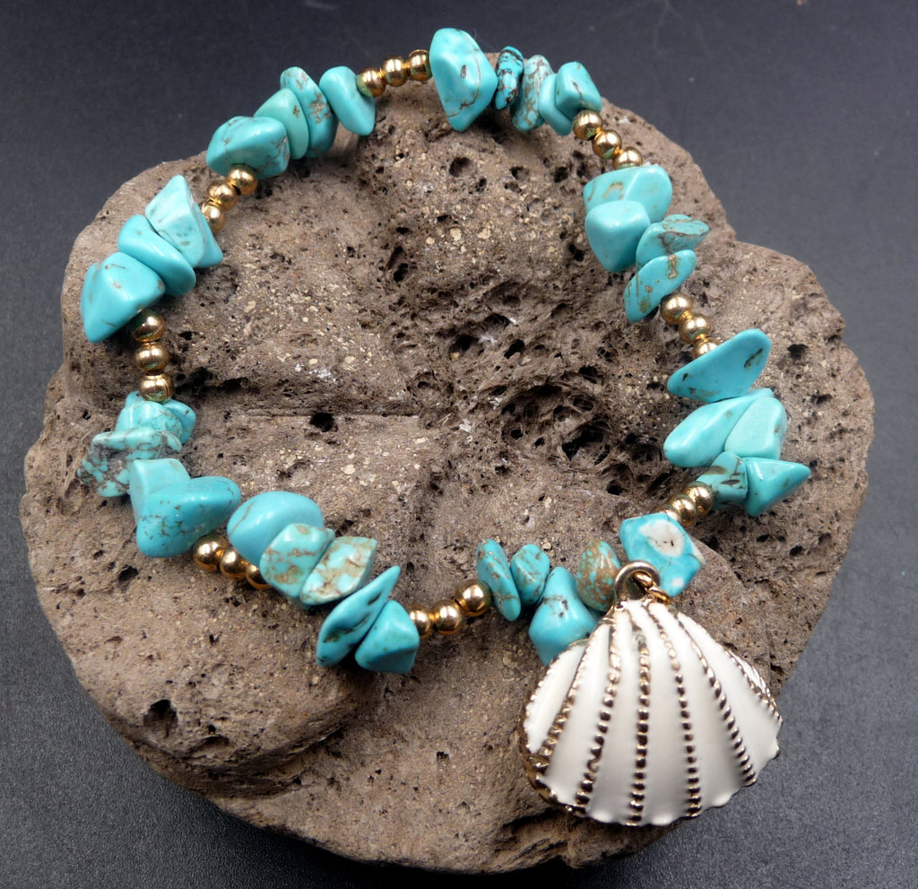 Bracelet en pierres naturelles et coquille Saint-Jacques