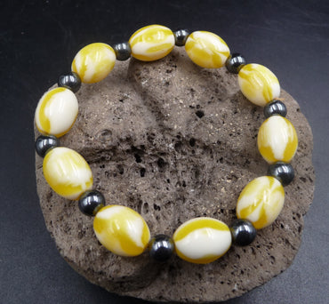 Bracelet en perles de verre et hématite