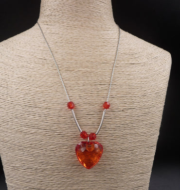 Collier Cœur en Cristal Orange Bijou Glamour Saint-Valentin