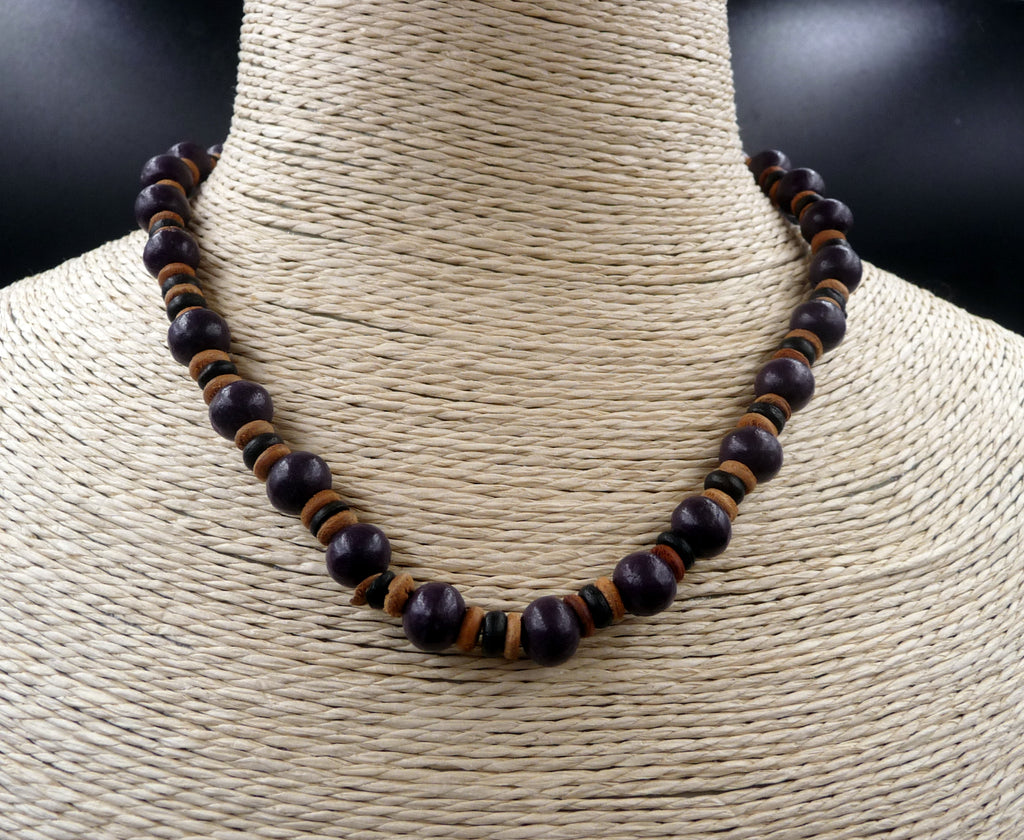 Collier surf mixte ethnique en bois de cocotier