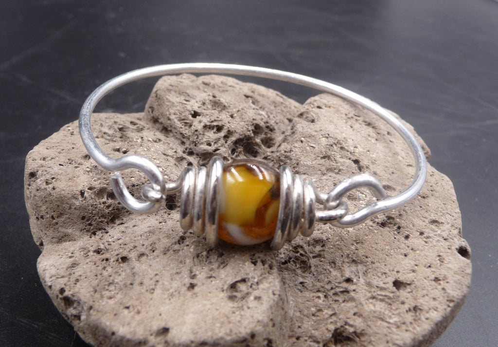 Bracelet jonc ethnique argent avec pierre
