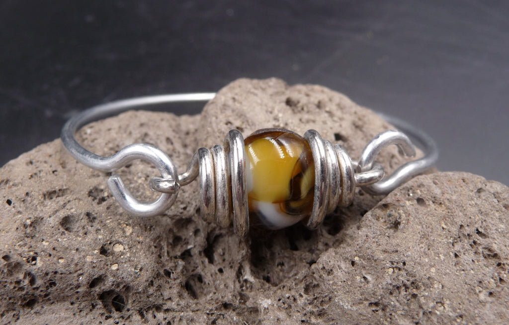 Bracelet jonc ethnique argent avec pierre