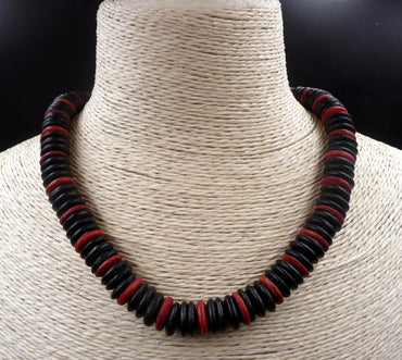 Collier surf mixte ethnique en bois perles noires et marrons