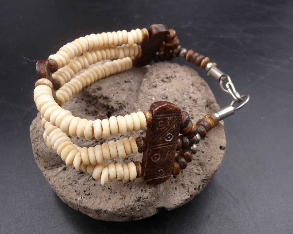 Bracelet Tibétain trois rangs en corne et os de buffle