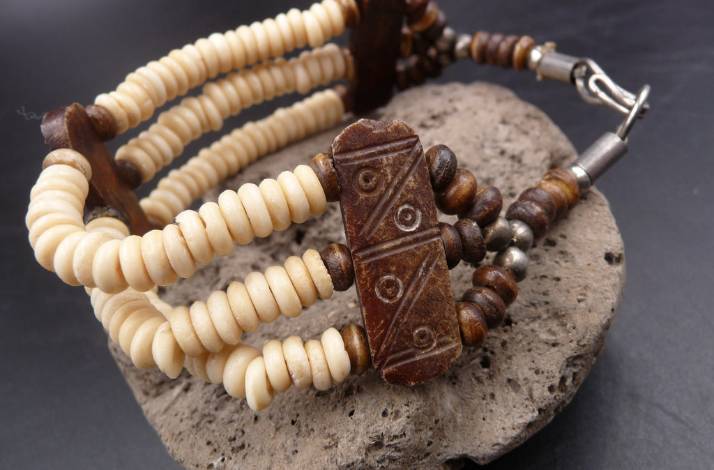 Bracelet Tibétain trois rangs en corne et os de buffle