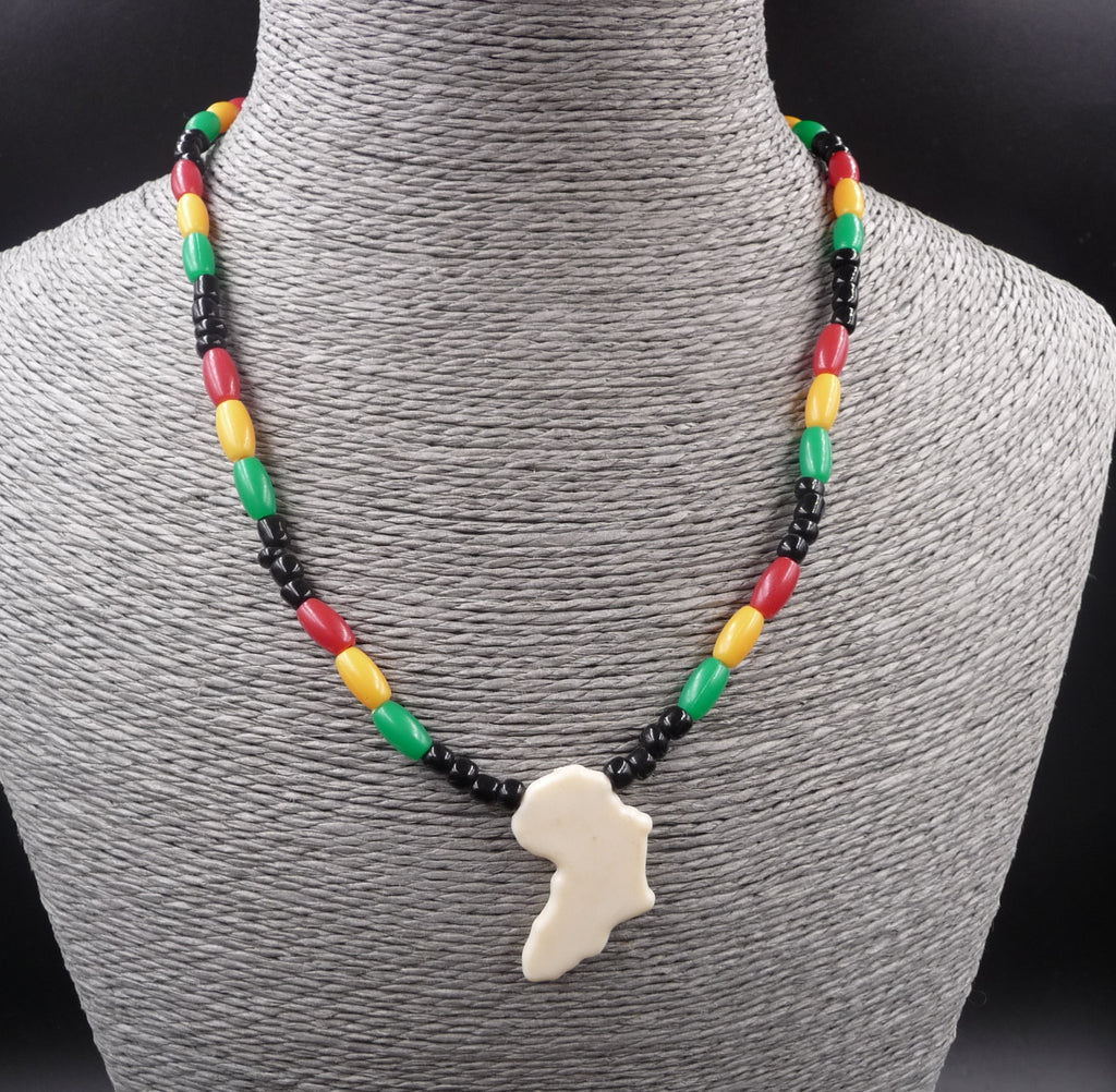 Collier surf mixte ethnique rasta en perle et corne carte Afrique Togo