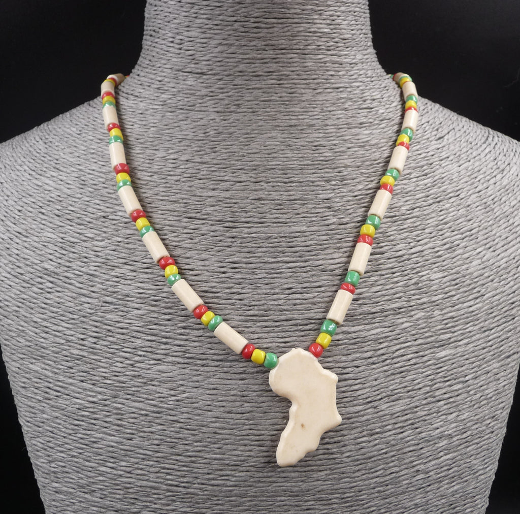 Collier surf mixte ethnique rasta en perle et corne carte Afrique Togo