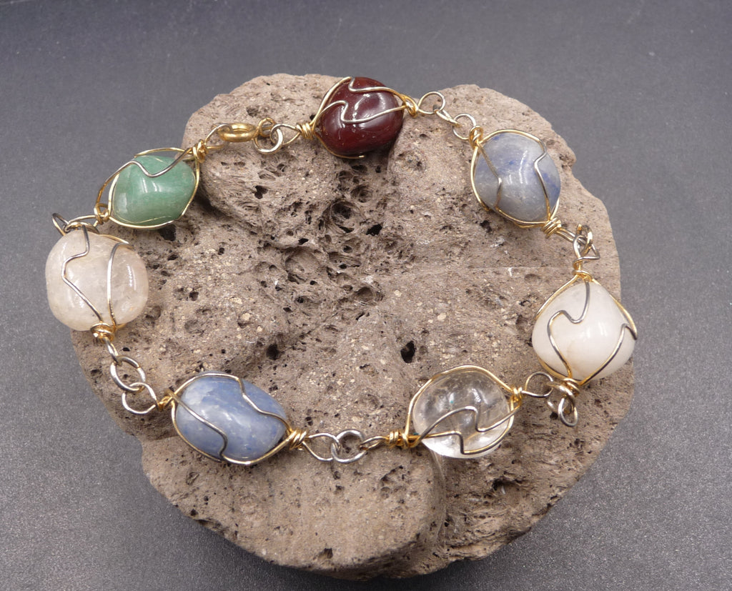 Bracelet en pierres naturelles (aventurine, quartz rose, jaspe rouge, etc...)