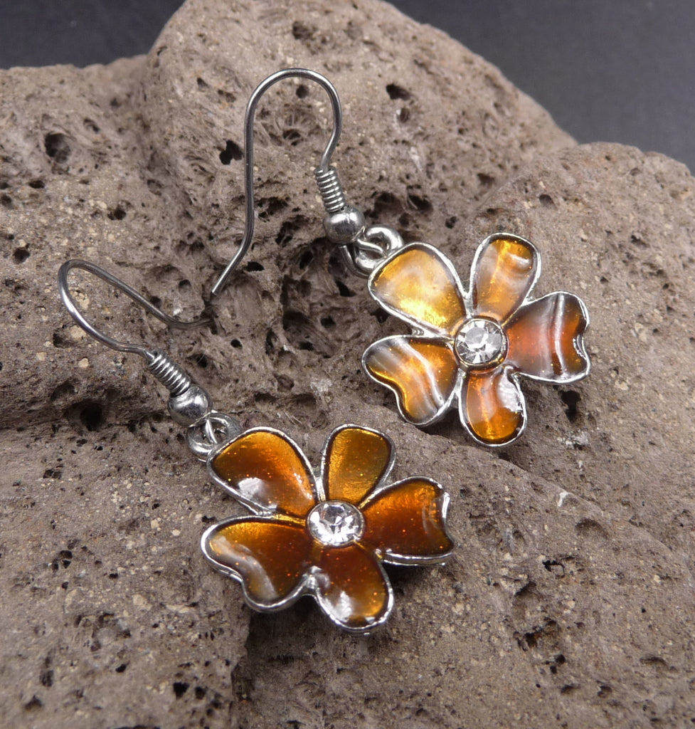 Boucles d'oreilles fleur en Argent Tibétain et Zirconium
