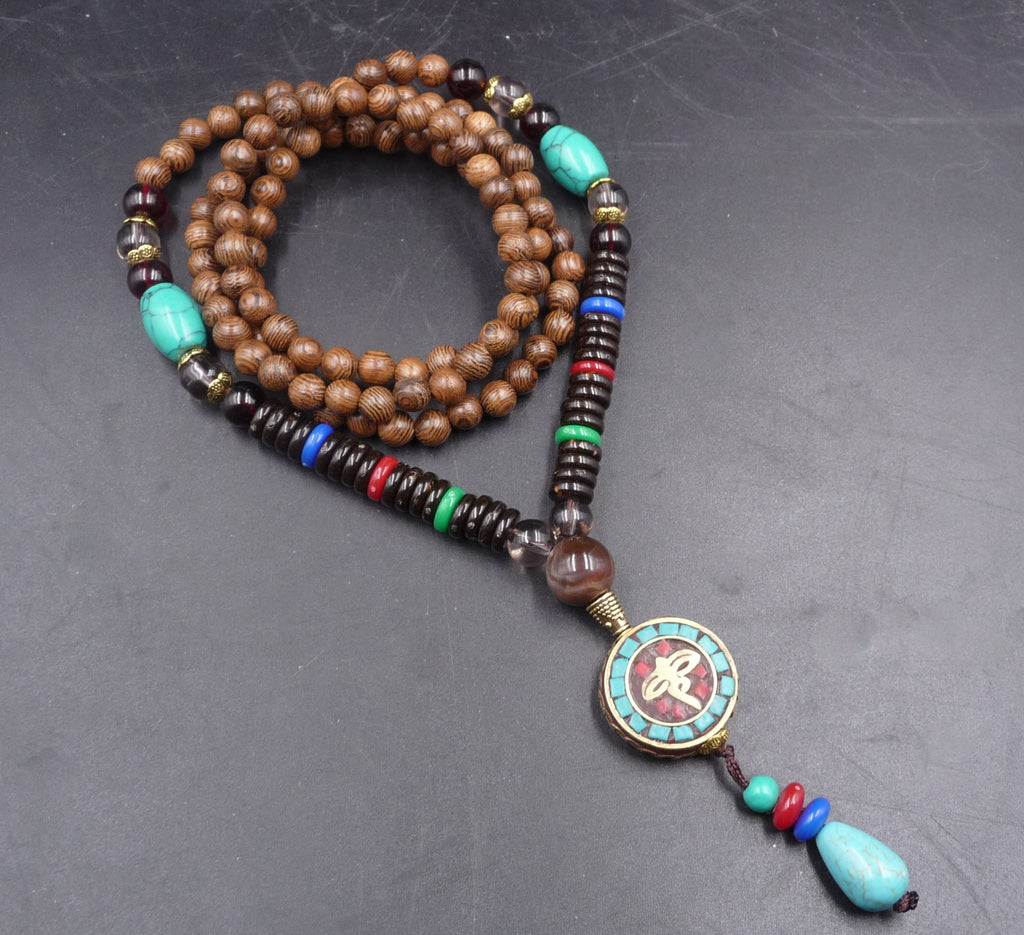 Collier mala Tibétain Bouddhiste en perles de bois de santal