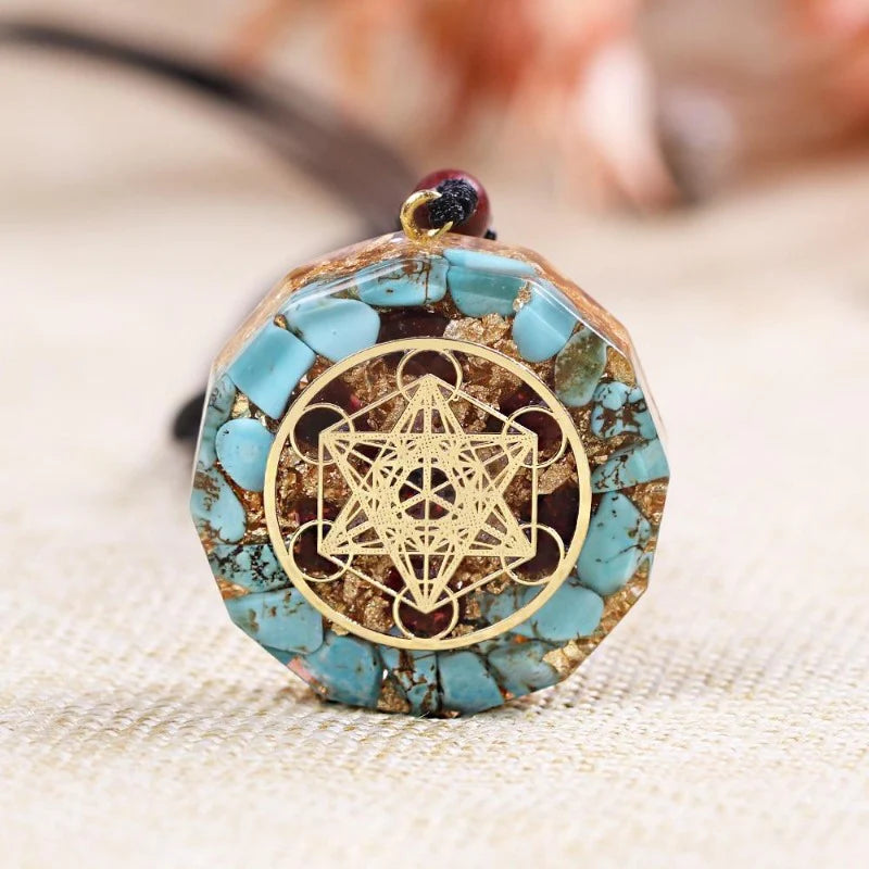 Collier avec Pendentif Orgonite Cube de Métatron Divin