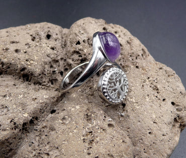 Bague de Protection Arbre de Vie en Améthyste du Brésil