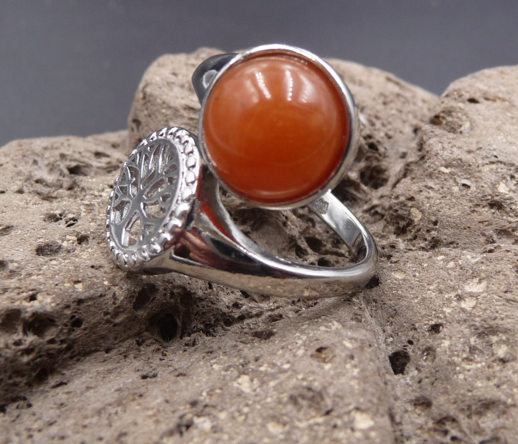 Bague de Protection Arbre de Vie en Jade Orange