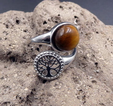 Bague de Protection Arbre de Vie en Oeil de Tigre d'Afrique du Sud