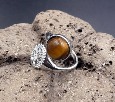 Bague de Protection Arbre de Vie en Oeil de Tigre d'Afrique du Sud