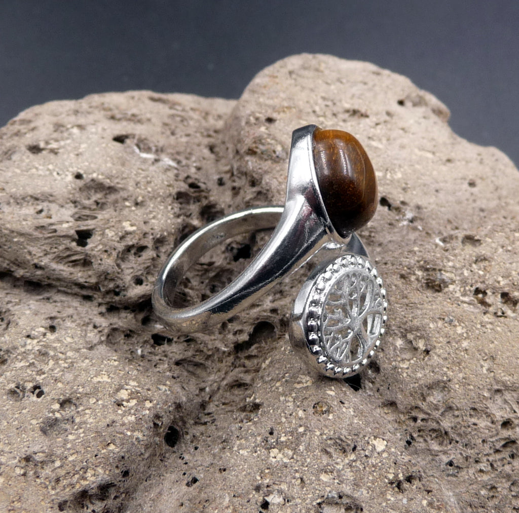 Bague de Protection Arbre de Vie en Oeil de Tigre d'Afrique du Sud