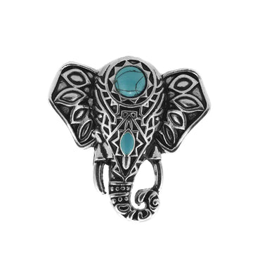 Bague Eléphant en Argent Tibétain et Howlite Turquoise - Taille réglable