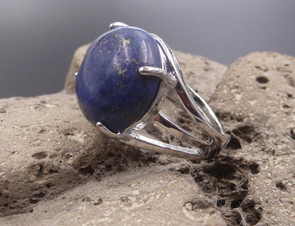 Bague ronde en Lapis Lazuli d'Afghanistan - Anneau réglable - Paix
