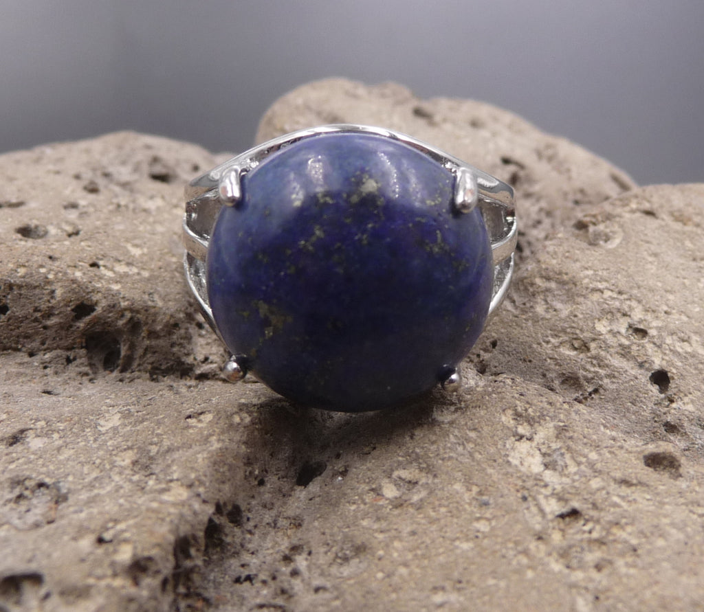 Bague ronde en Lapis Lazuli d'Afghanistan - Anneau réglable - Paix