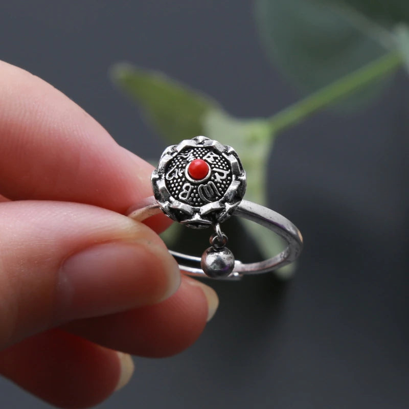 Bague Tibétaine Mantra Om Mani Padme Hum Prière du Lotus Bouddhisme