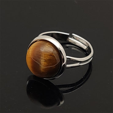 Bague réglable Pierre ronde en Oeil de Tigre d'Afrique du Sud