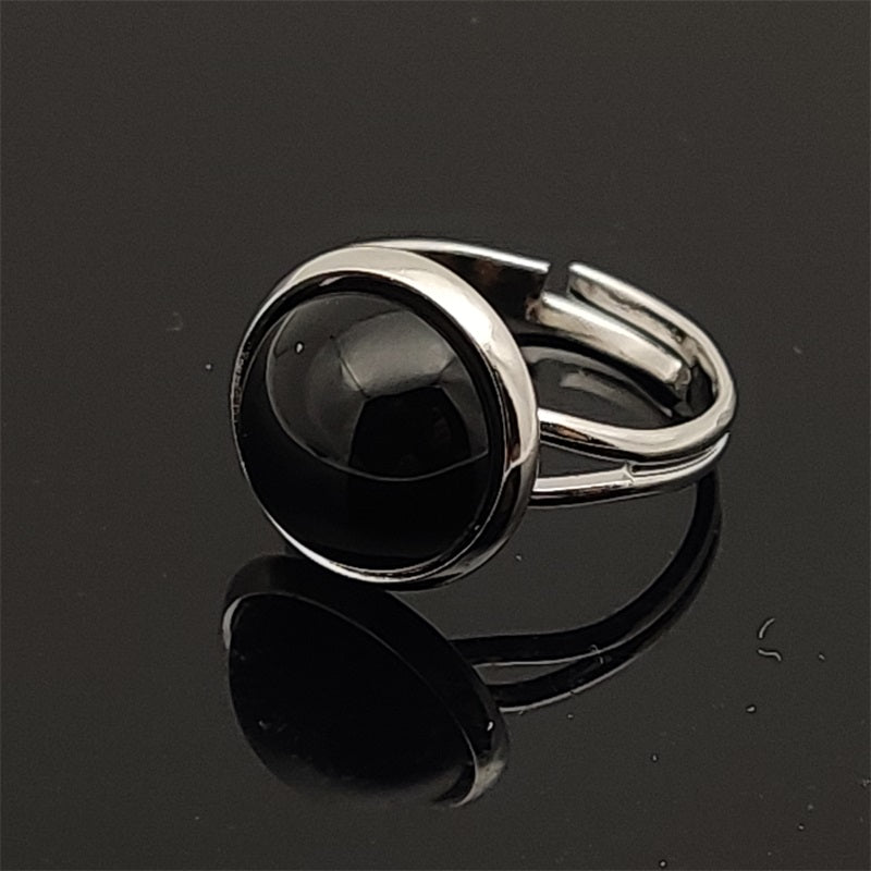 Bague ronde en Onyx (agate noire) d'Uruguay