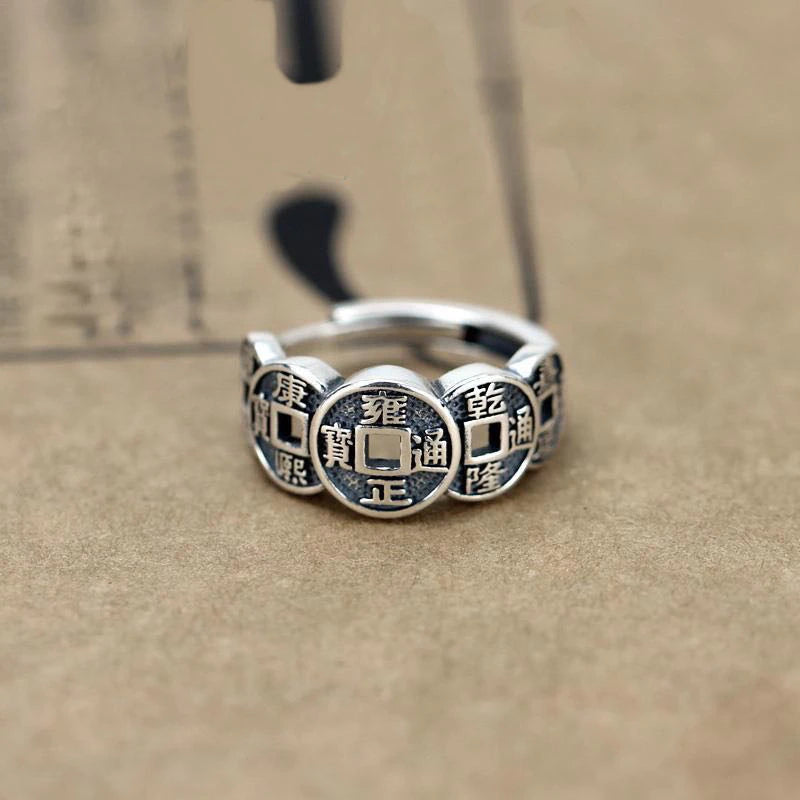 Bague Bouddhiste Tibétaine en argent 925 - Richesse, argent et chance