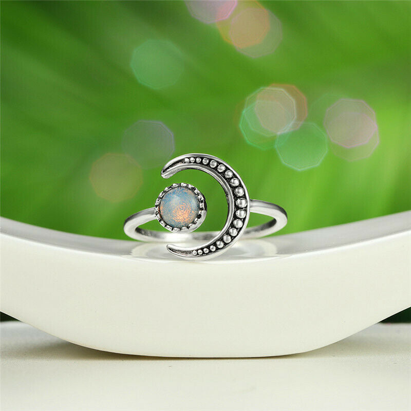 Bague Lune et Soleil en argent 925 et opale