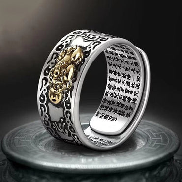 Bague Mantra Tibétaine Bouddhiste Feng Shui Pixiu Protection et Richesse