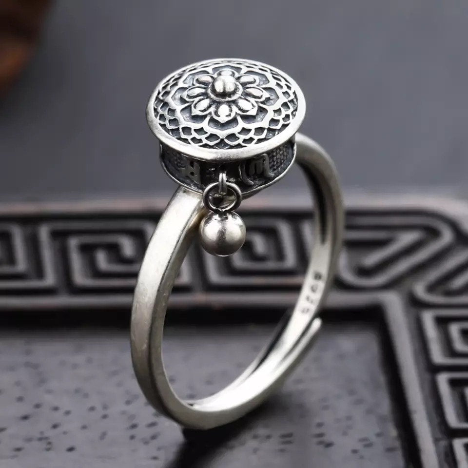 Bague Tibétaine Mantra Om mani padme Hum Prière du Lotus Bouddhisme