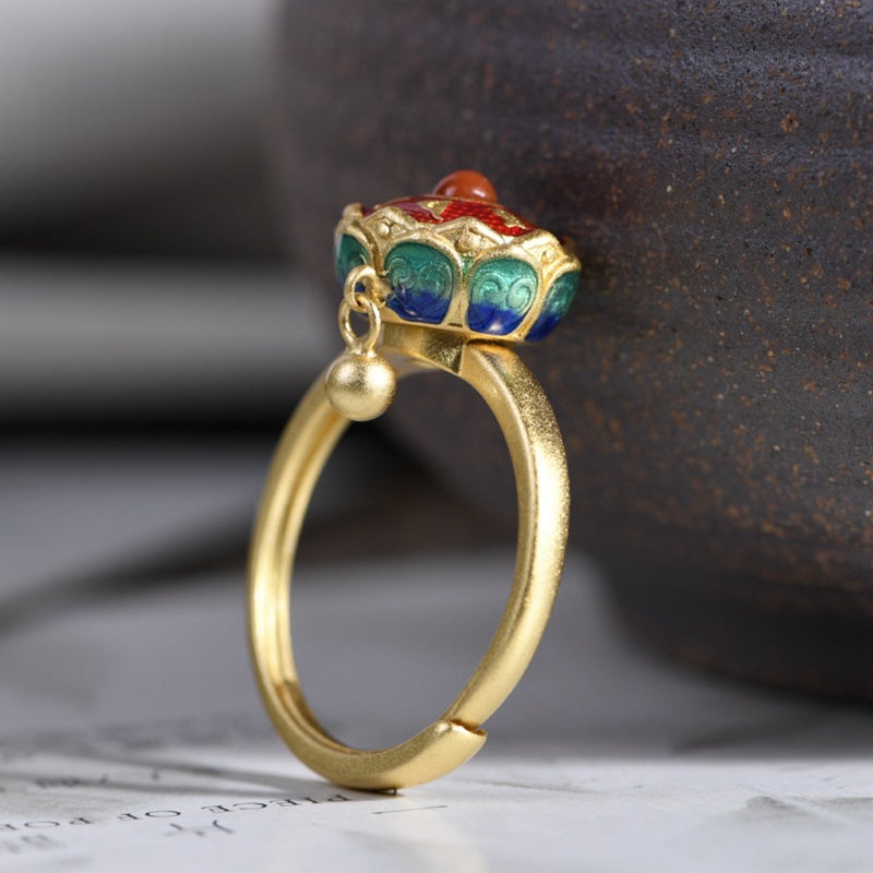 Bague Tibétaine Mantra Prière et Fleur de Lotus Bouddhisme