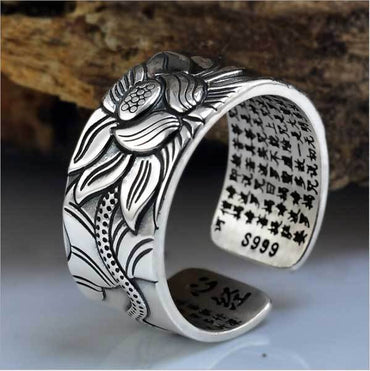 Bague Sutra du Lotus en argent 999 Fleur de Lotus Spiritualité Bouddha
