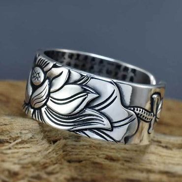 Bague Sutra du Lotus en argent 999 Fleur de Lotus Spiritualité Bouddha