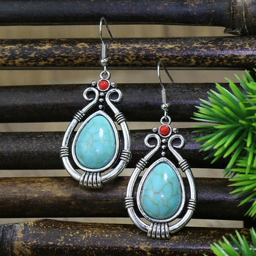 Boucles d'oreilles "Âgo" en argent Tibétain et Howlite Turquoise et Rouge