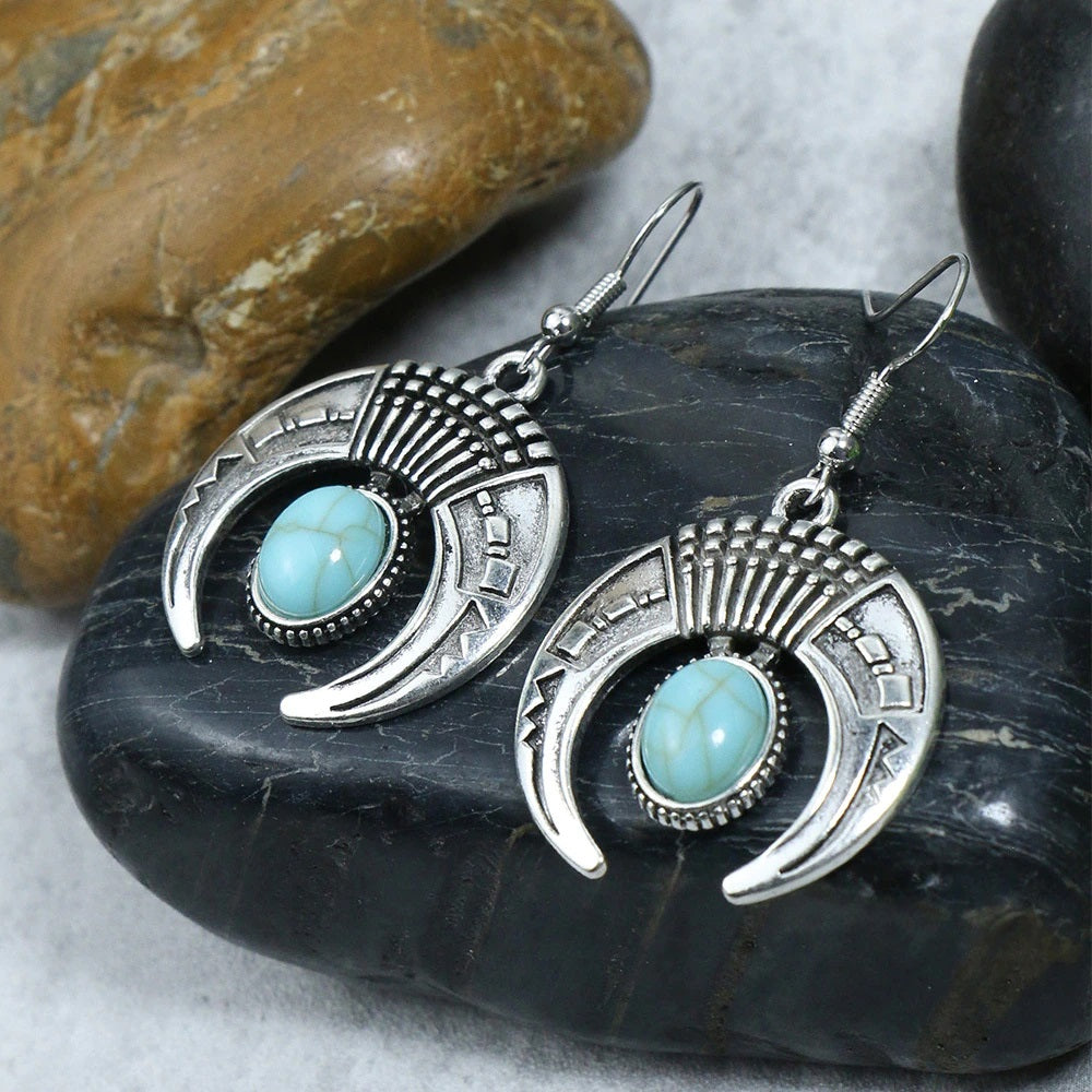 Boucles d'oreilles "Himapâta" en argent Tibétain et Howlite Turquoise