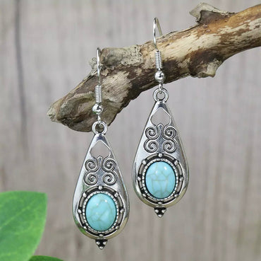 Boucles d'oreilles "Latâkanä" en argent Tibétain et Howlite Turquoise