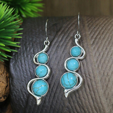 Boucles d'oreilles "Phulâ" en argent Tibétain et Howlite Turquoise