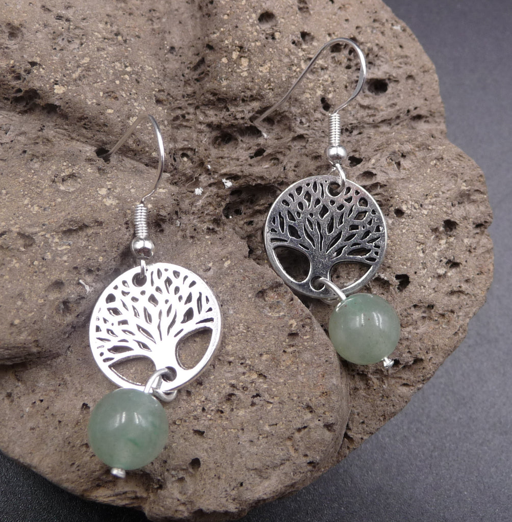 Boucles d'oreilles arbre de vie en pierres naturelles - Crochets en argent 925