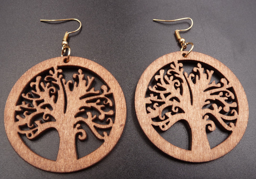 Boucles d'oreilles Arbre de Vie en bois