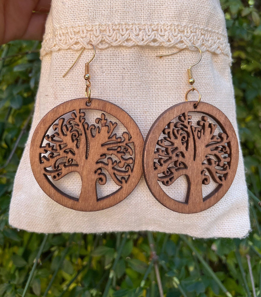 Boucles d'oreilles Arbre de Vie en bois