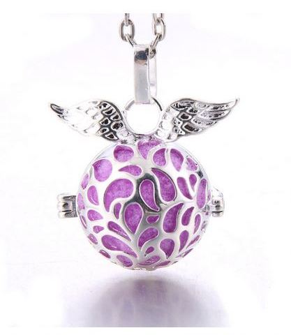 Collier fantaisie avec Bola de grossesse "Ailes d'Ange" en métal argenté