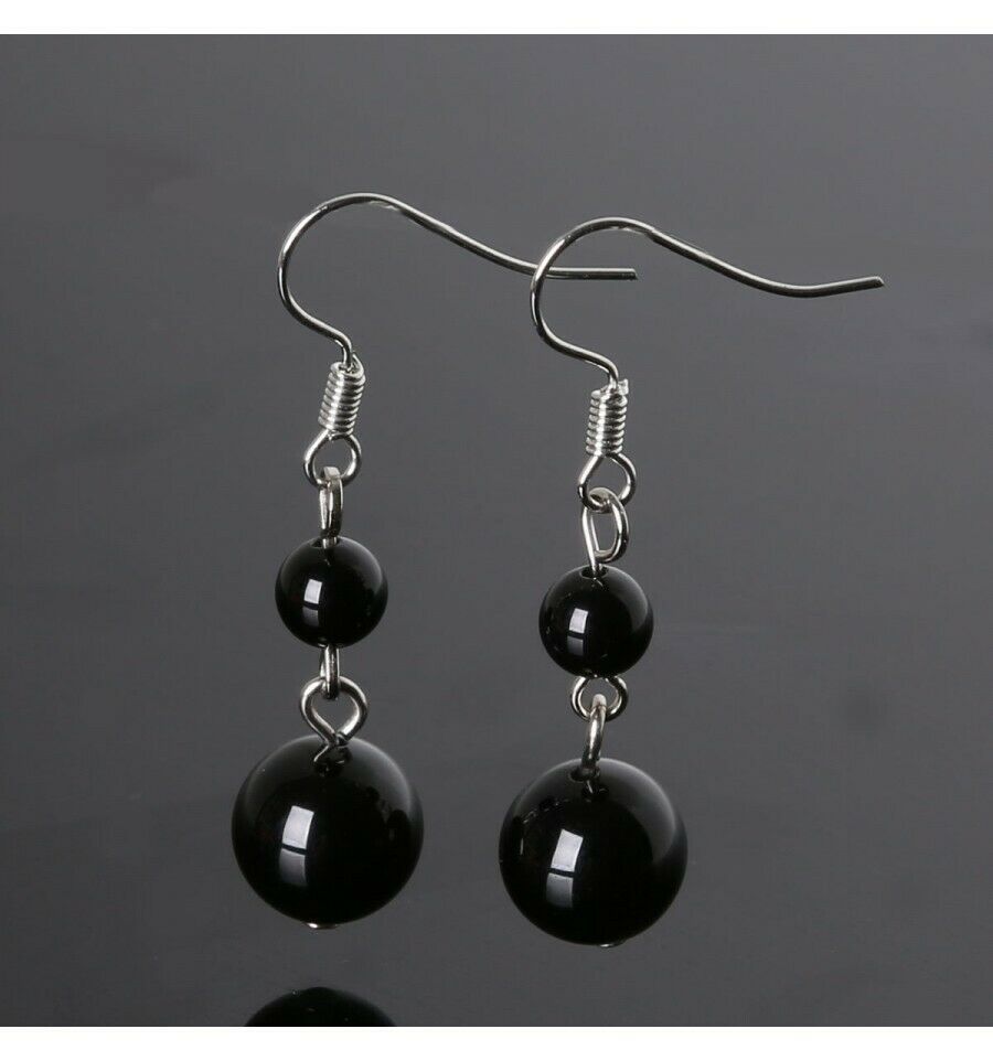 Boucles d'oreilles pendantes 2 boules en Onyx