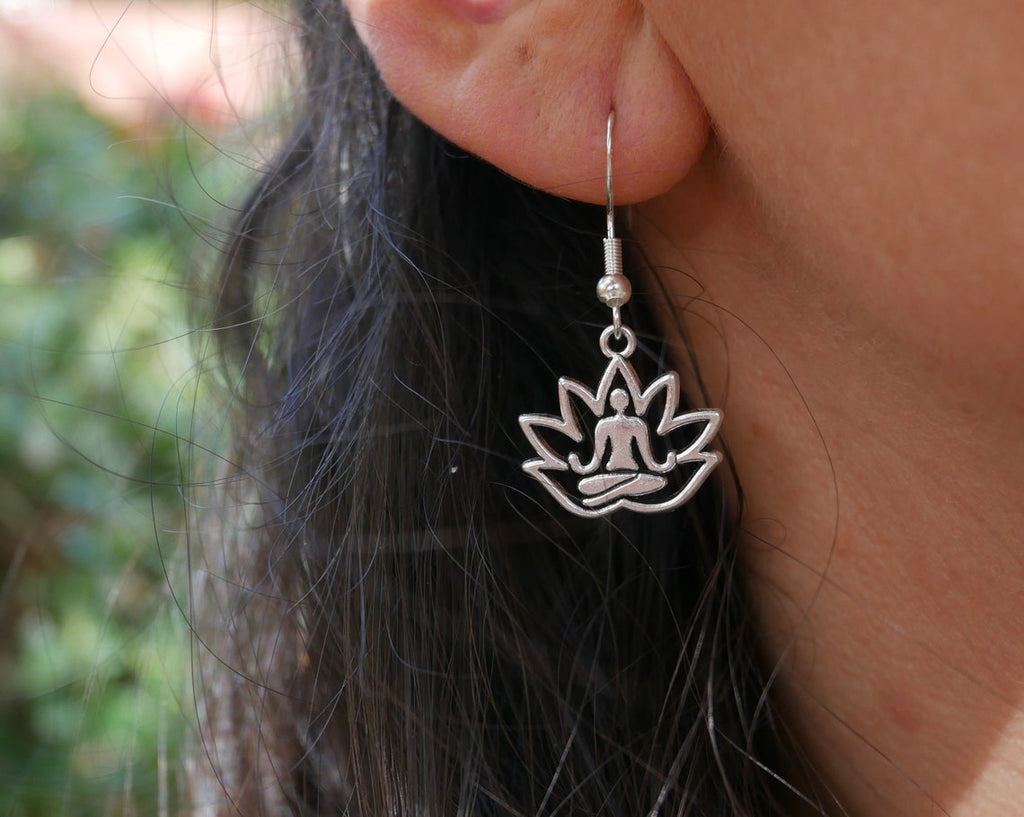 Boucles d'oreilles Fleur de Lotus Yoga Méditation crochets en argent 925